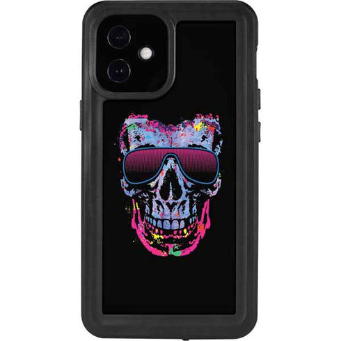 Liquid Blue Neon Skull with Glasses iPhone 12 Mini Waterproof Case