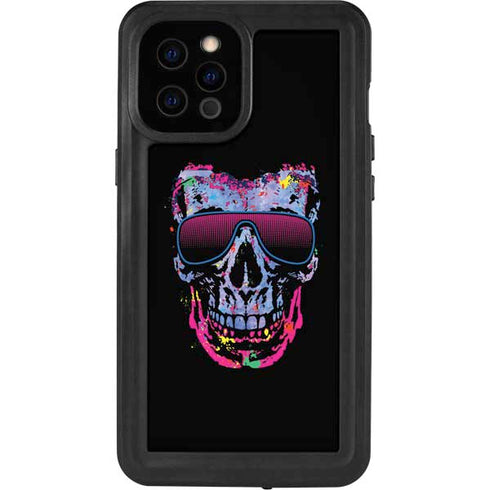 Liquid Blue Neon Skull with Glasses iPhone 12 Pro Max Waterproof Case