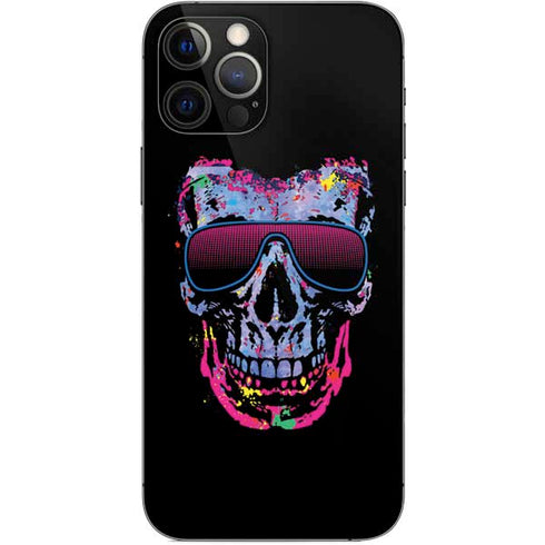 Liquid Blue Neon Skull with Glasses iPhone 12 Pro Skin
