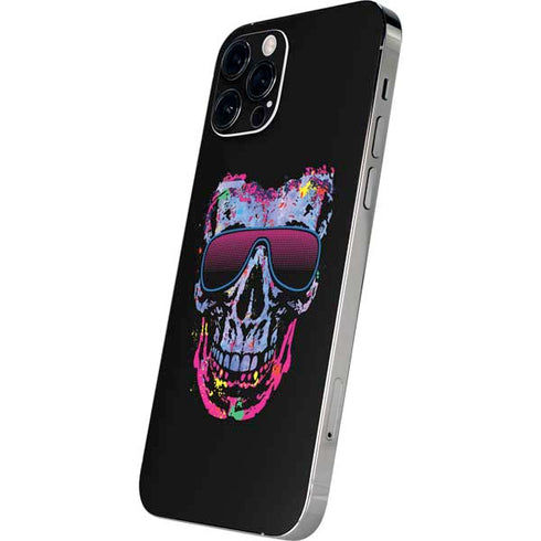 Liquid Blue Neon Skull with Glasses iPhone 12 Pro Skin
