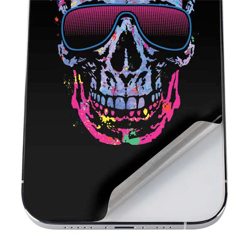 Liquid Blue Neon Skull with Glasses iPhone 12 Pro Skin