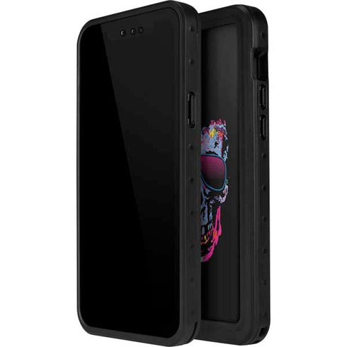 Liquid Blue Neon Skull with Glasses iPhone 12 Pro Waterproof Case