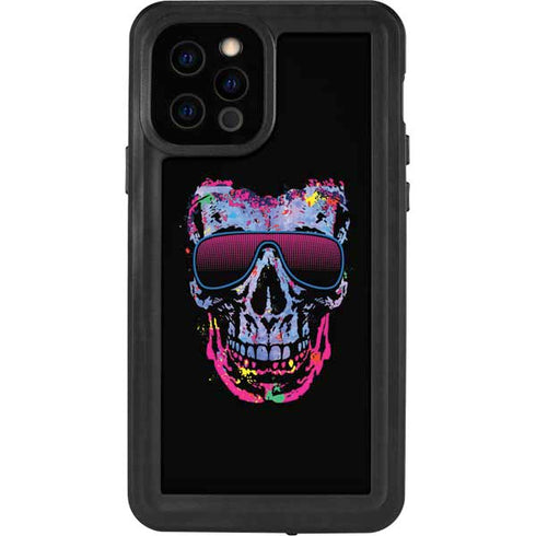 Liquid Blue Neon Skull with Glasses iPhone 12 Pro Waterproof Case