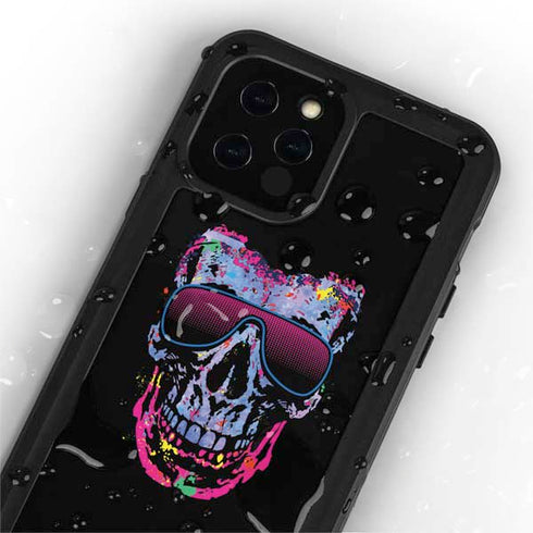 Liquid Blue Neon Skull with Glasses iPhone 12 Pro Waterproof Case