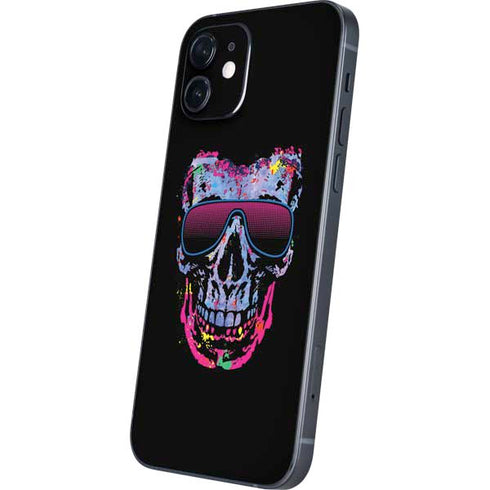 Liquid Blue Neon Skull with Glasses iPhone 12 Skin