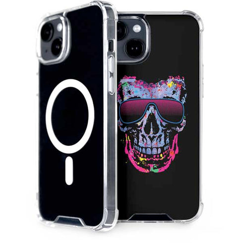 Liquid Blue Neon Skull with Glasses iPhone 13 MagSafe Case
