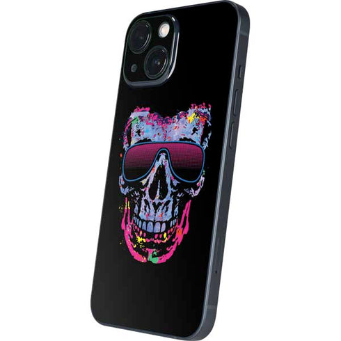 Liquid Blue Neon Skull with Glasses iPhone 13 Mini Skin