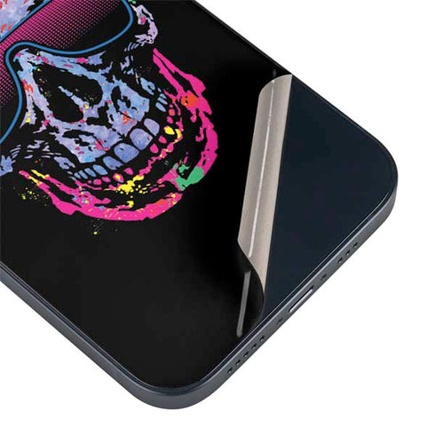 Liquid Blue Neon Skull with Glasses iPhone 13 Mini Skin