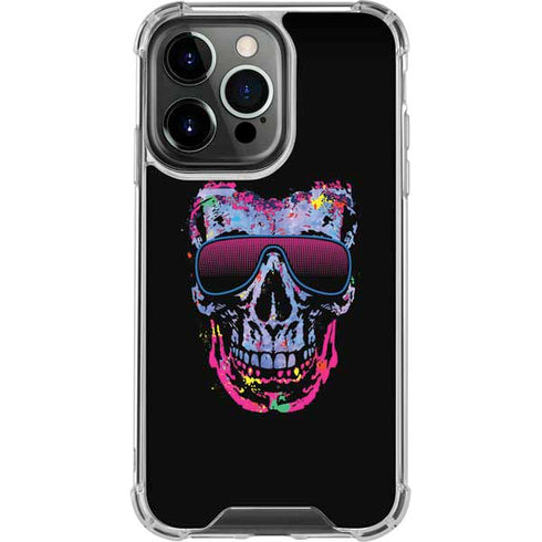 Liquid Blue Neon Skull with Glasses iPhone 13 Pro Clear Case