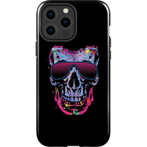 Liquid Blue Neon Skull with Glasses iPhone 13 Pro Max Impact Case