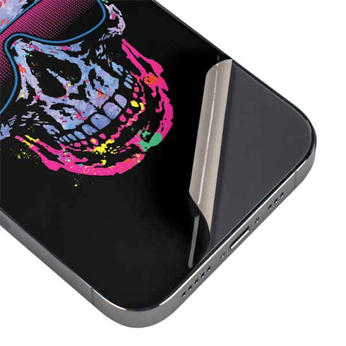 Liquid Blue Neon Skull with Glasses iPhone 13 Pro Max Skin