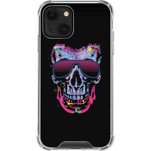 Liquid Blue Neon Skull with Glasses iPhone 14 Clear Case