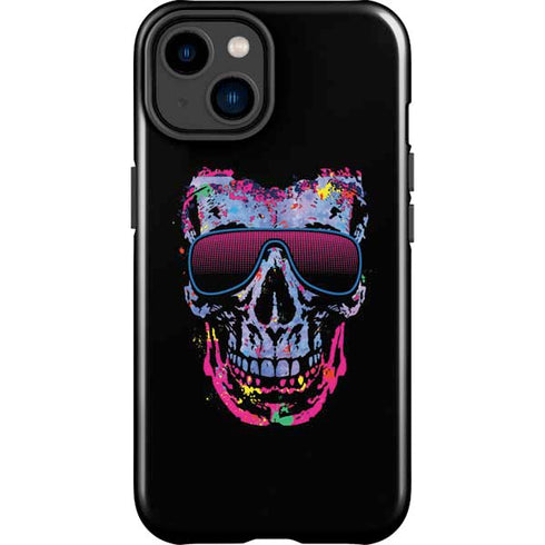 Liquid Blue Neon Skull with Glasses iPhone 15 Plus Impact Case