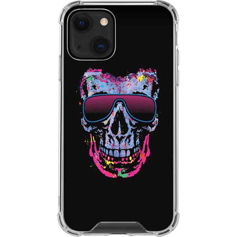 Liquid Blue Neon Skull with Glasses iPhone 14 Plus Clear Case