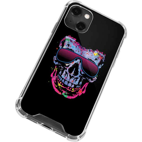 Liquid Blue Neon Skull with Glasses iPhone 14 Plus Clear Case