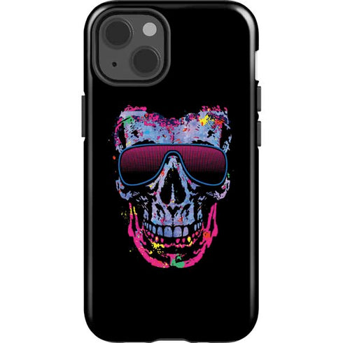 Liquid Blue Neon Skull with Glasses iPhone 15 Impact Case