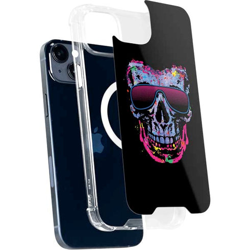 Liquid Blue Neon Skull with Glasses iPhone 15 Plus MagSafe Case