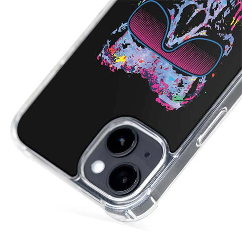 Liquid Blue Neon Skull with Glasses iPhone 15 Plus MagSafe Case