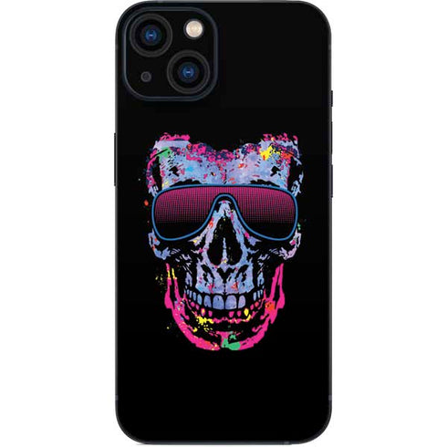 Liquid Blue Neon Skull with Glasses iPhone 14 Plus Skin