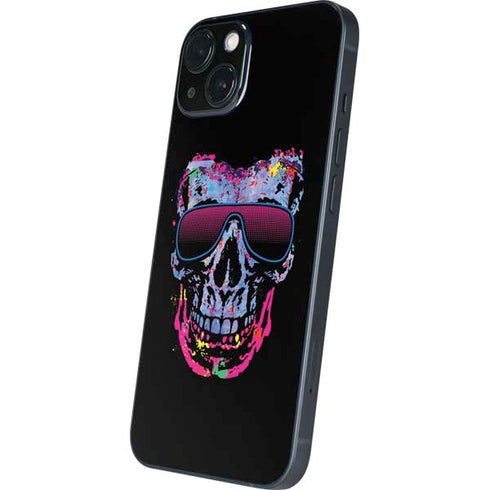 Liquid Blue Neon Skull with Glasses iPhone 14 Plus Skin