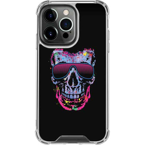 Liquid Blue Neon Skull with Glasses iPhone 14 Pro Clear Case