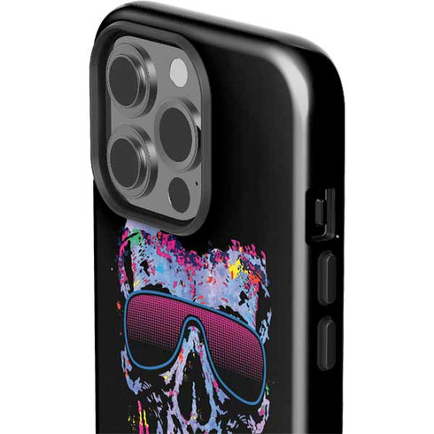 Liquid Blue Neon Skull with Glasses iPhone 15 Pro Impact Case
