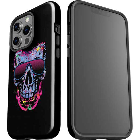 Liquid Blue Neon Skull with Glasses iPhone 15 Pro Impact Case