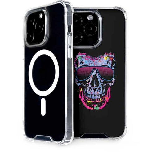 Liquid Blue Neon Skull with Glasses iPhone 14 Pro MagSafe Case
