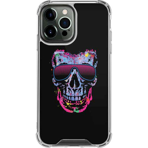 Liquid Blue Neon Skull with Glasses iPhone 14 Pro Max Clear Case