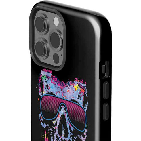 Liquid Blue Neon Skull with Glasses iPhone 15 Pro Max Impact Case