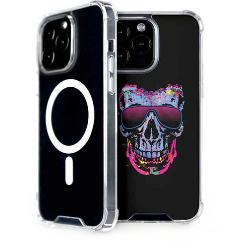 Liquid Blue Neon Skull with Glasses iPhone 15 Pro Max MagSafe Case