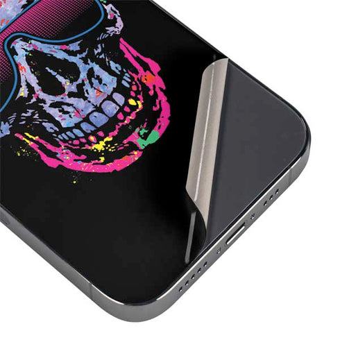 Liquid Blue Neon Skull with Glasses iPhone 14 Pro Max Skin