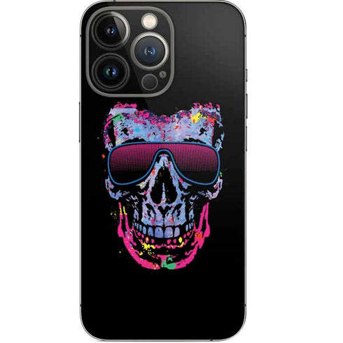 Liquid Blue Neon Skull with Glasses iPhone 15 Pro Skin