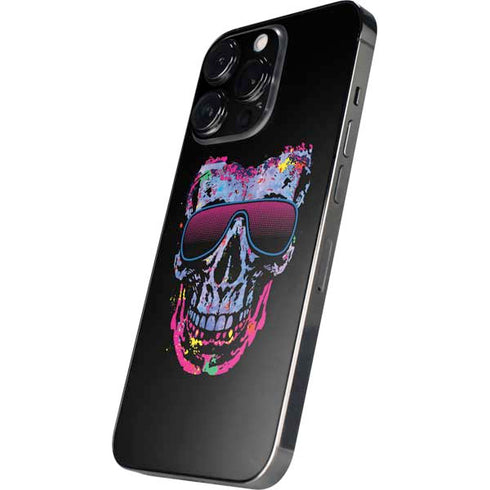 Liquid Blue Neon Skull with Glasses iPhone 14 Pro Skin