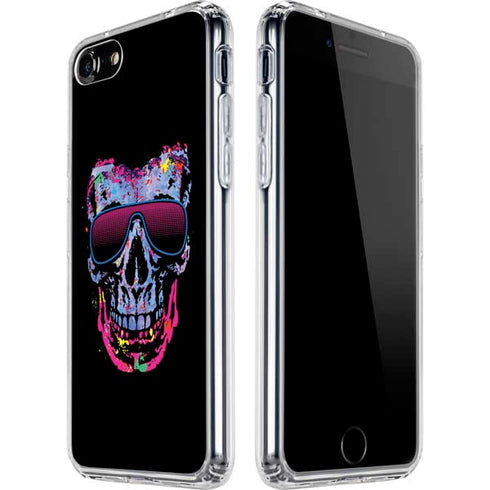 Liquid Blue Neon Skull with Glasses iPhone SE (2nd & 3rd Gen) Clear Case