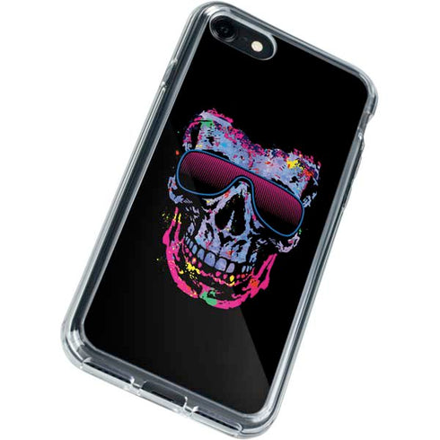 Liquid Blue Neon Skull with Glasses iPhone SE (2nd & 3rd Gen) Clear Case