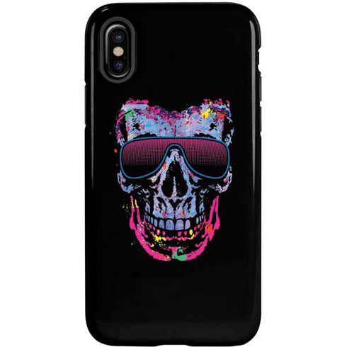 Liquid Blue Neon Skull with Glasses iPhone X Pro Case