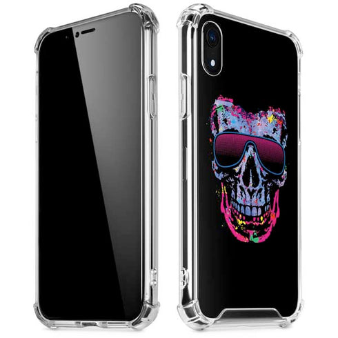 Liquid Blue Neon Skull with Glasses iPhone XR Clear Case