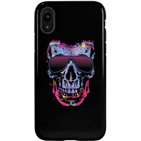 Liquid Blue Neon Skull with Glasses iPhone XR Pro Case