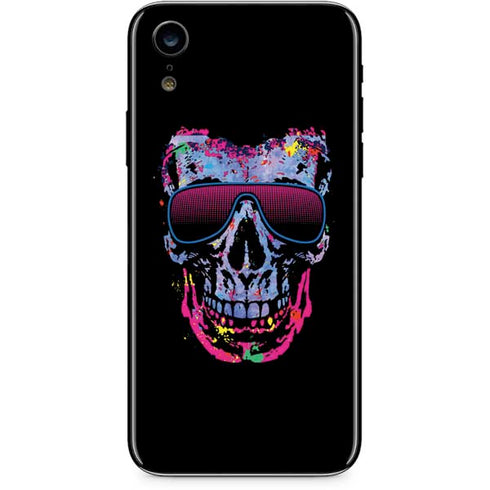 Liquid Blue Neon Skull with Glasses iPhone XR Skin