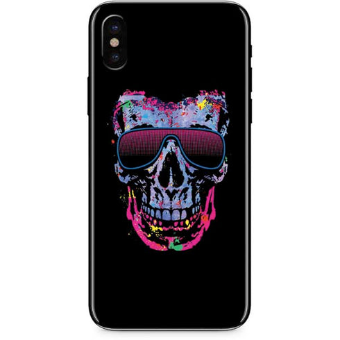 Liquid Blue Neon Skull with Glasses iPhone XS Max Skin