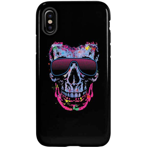 Liquid Blue Neon Skull with Glasses iPhone XS Pro Case