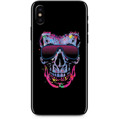 Liquid Blue Neon Skull with Glasses iPhone XS Skin