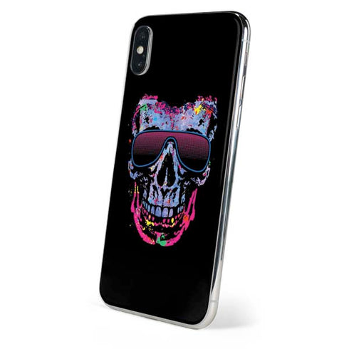 Liquid Blue Neon Skull with Glasses iPhone XS Skin