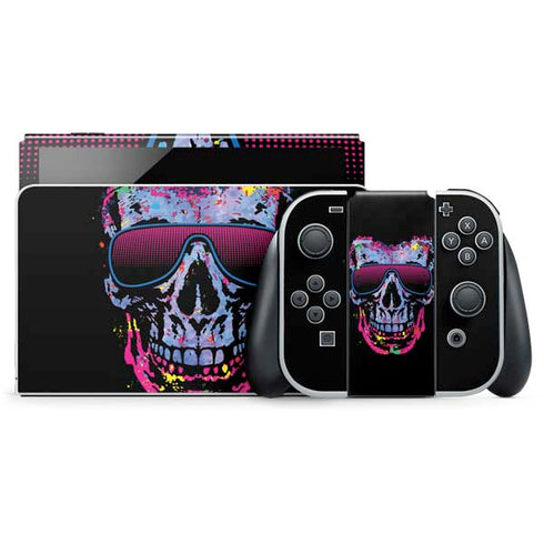 Liquid Blue Neon Skull with Glasses Nintendo Switch OLED (2021) Skin
