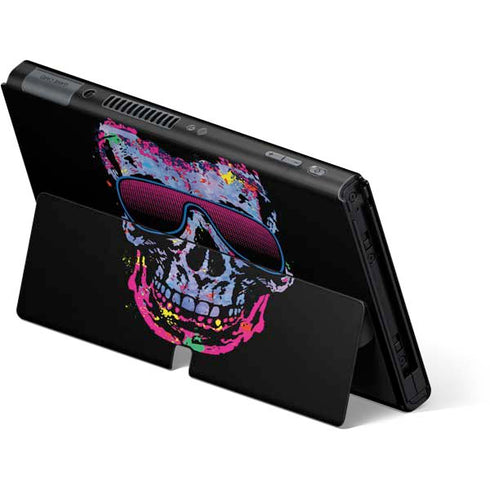 Liquid Blue Neon Skull with Glasses Nintendo Switch OLED (2021) Skin