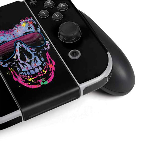 Liquid Blue Neon Skull with Glasses Nintendo Switch OLED (2021) Skin