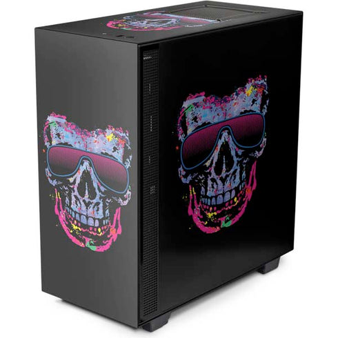 Liquid Blue Neon Skull with Glasses NZXT H510 Compact ATX Mid-Tower Case Skin