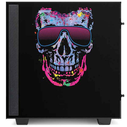 Liquid Blue Neon Skull with Glasses NZXT H510 Compact ATX Mid-Tower Case Skin
