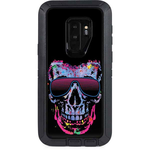 Liquid Blue Neon Skull with Glasses Otterbox Defender Galaxy Skin